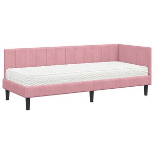 vidaXL Cadre de lit d'angle avec matelas Rose 80 x 200 cm Velours