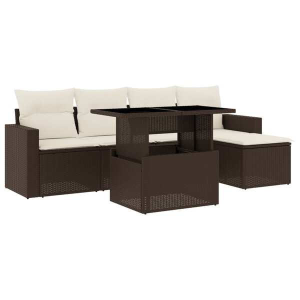 vidaXL Salon de jardin avec coussins 6 Pièces marron résine tressée