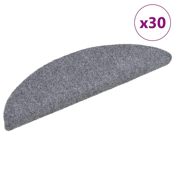 vidaXL Tapis d'escalier autocollants 30 pièces 56 x 17 x 3 cm Gris clair Demi-rond