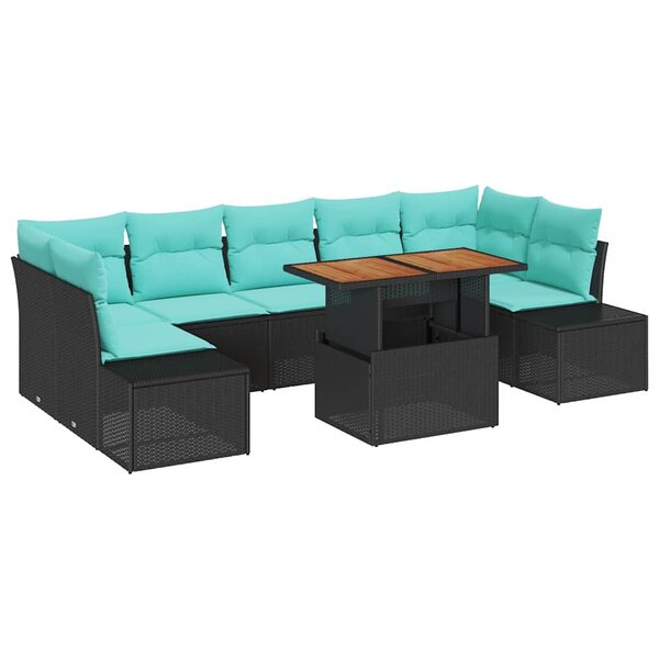 vidaXL Ensemble de canapé de jardin 8 Pièces Noir Poly rotin