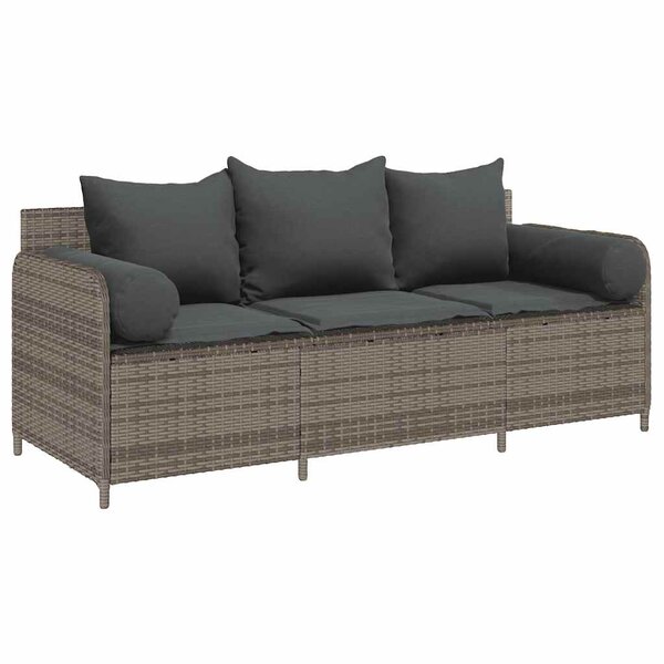 vidaXL Canapé de jardin avec coussins 3 places gris résine tressée