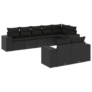 vidaXL Salon de jardin 8 Pièces avec coussins noir résine tressée