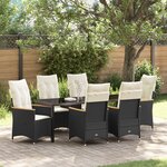 vidaXL Ensemble de Salle à Manger de Jardin de 7 Pièces avec Coussins en Poly Rattan Noir
