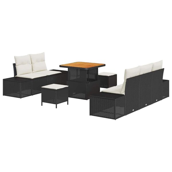 Ensemble de canapés de jardin vidaXL 8 pièces avec coussins Noir Poly Rotin Acacia