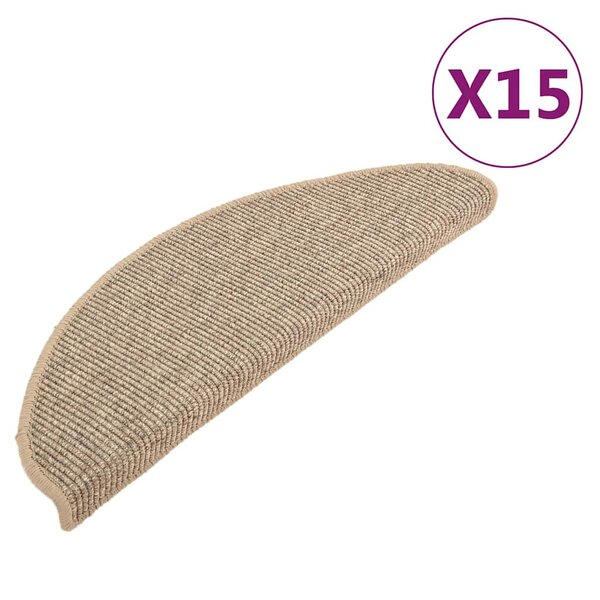 vidaXL Tapis d'escalier 15 pièces 65 x 21 x 4 cm Beige foncé Demi-rond Grand