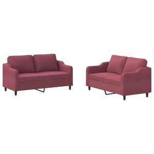 vidaXL Ensemble de canapés 2 Pièces avec coussins Rouge bordeaux Tissu