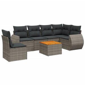vidaXL Salon de jardin avec coussins 7 Pièces gris résine tressée