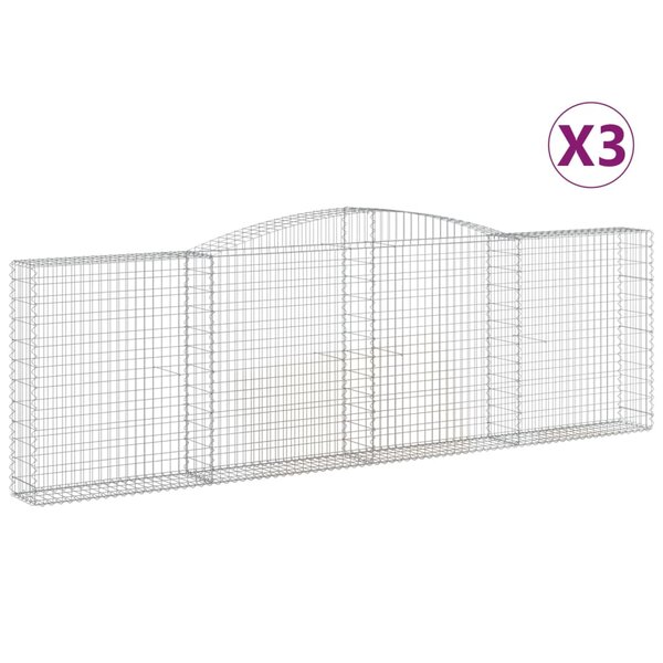 vidaXL Paniers à gabions arqués 3 Pièces 400x30x120/140 cm Fer galvanisé