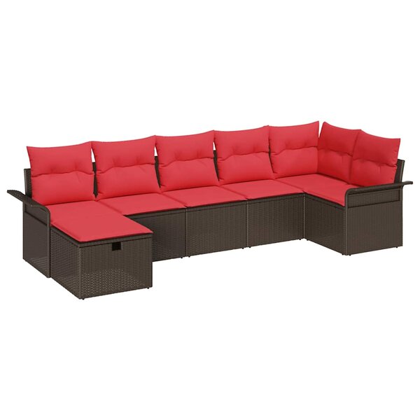 vidaXL Ensemble de canapé de jardin 7 Pièces Marron et rouge polyrotin