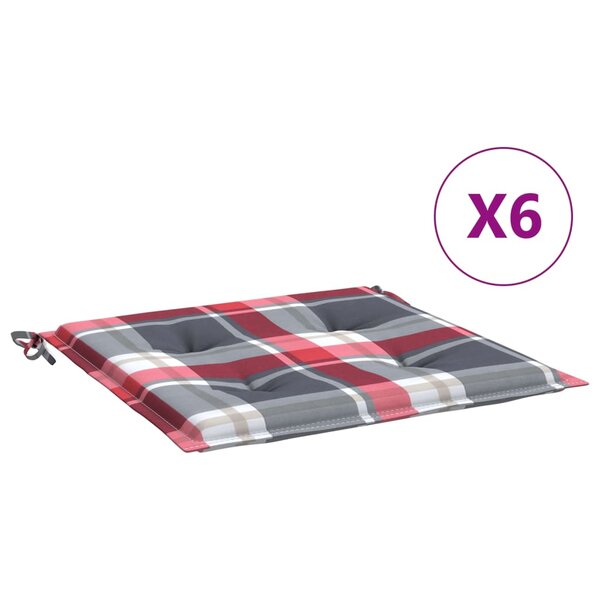 vidaXL Coussins de chaise de jardin 6 Pièces carreaux rouges 50x50x3 cm