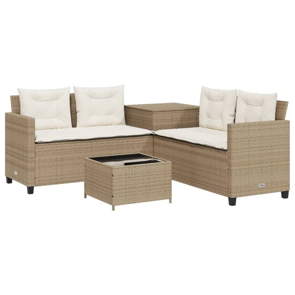 vidaXL Canapé de jardin avec table et coussins en forme de L beige