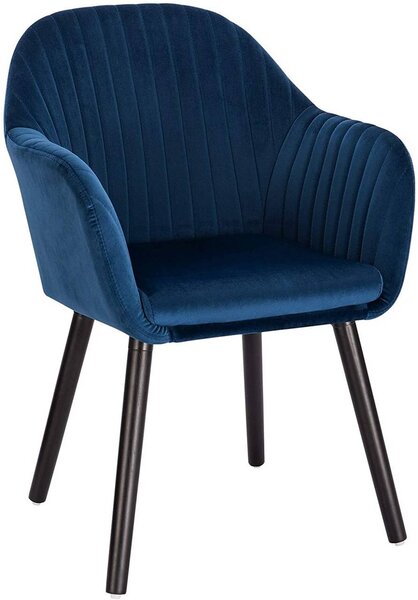 Fauteuil lounge chaise de salle à manger velours et bois bleu 19_0000193