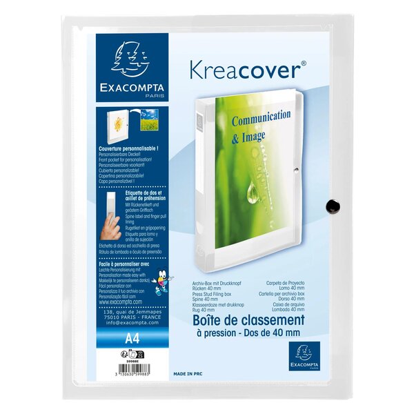 Boite De Classement À Pression Dos 40mm Polypropylène Chromaline 7/10e Krea Cover - Incolore - X 5 - Exacompta