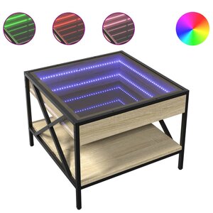 vidaXL Table basse avec LED infini chêne sonoma 50x50x38 cm