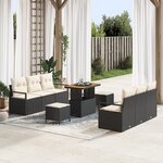 vidaXL Ensemble de canapé de jardin 9 pièces avec coussins Noir Rotin de polyéthylène Acacia