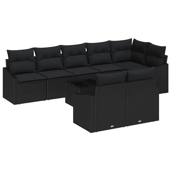 vidaXL Ensemble de Canapés avec coussin 9 Pièces Noir polyrotin