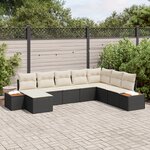 vidaXL Ensemble de Canapés de Jardin 8 pièces avec Coussins Noir Poly Rattan Acacia
