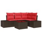 vidaXL Ensemble de canapé de jardin avec coussin 5 Pièces Marron et rouge