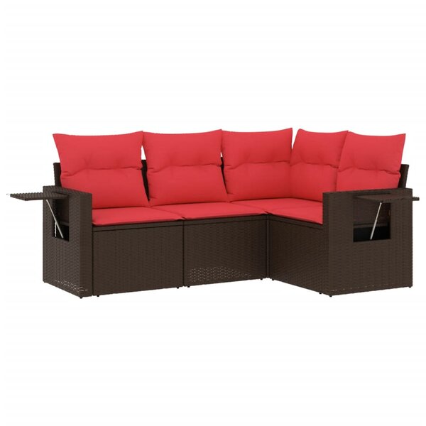 vidaXL Salon de jardin 4 Pièces avec coussins marron résine tressée