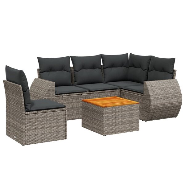 vidaXL Salon de jardin 6 Pièces avec coussins gris résine tressée