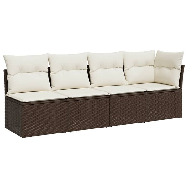 vidaXL Canapé de jardin avec coussins 4 places marron résine tressée