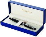 Waterman expert stylo plume laque noire  plume moyenne  cartouche encre bleue  coffret cadeau