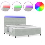 Lit à ressorts vidaXL avec matelas et lumière LED Gris clair 200x200 cm Velours
