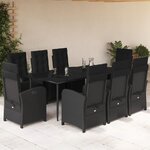 vidaXL Ensemble à manger de jardin 9Pièces coussins noir résine tressée