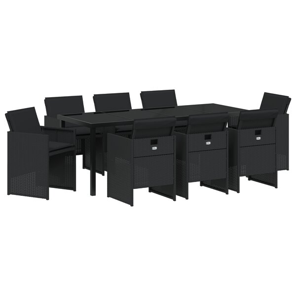 vidaXL Ensemble de Salle à Manger de Jardin 9 Pièces avec Coussins - Rotin Poly Noir