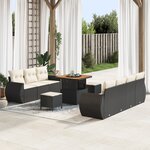 Canapé de Jardin 10 pièces avec Coussins en Poly Rattan Noir