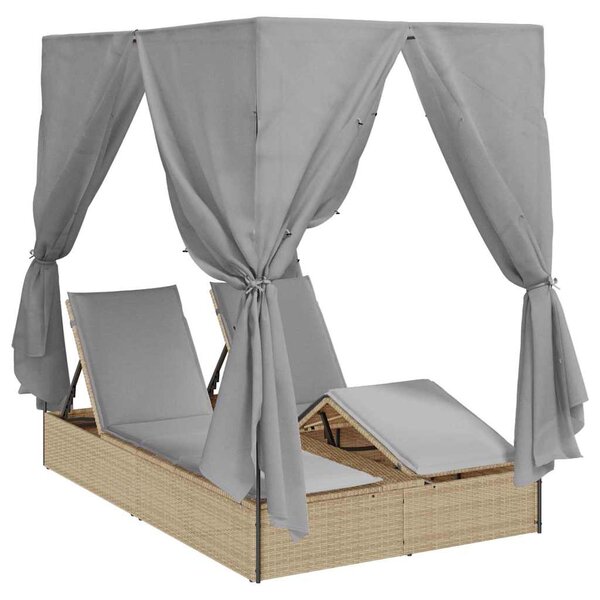 vidaXL Transat double avec toit Beige 205 x 129 x 200 cm Rattan PE