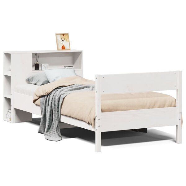 vidaXL Lit bibliothèque sans matelas blanc 90x190cm bois de pin massif