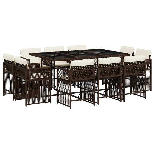 vidaXL Ensemble à manger de jardin et coussins 11 Pièces marron rotin