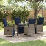 Ensemble de salle à manger jardin vidaXL 5 pièces avec coussins poly-rotin gris