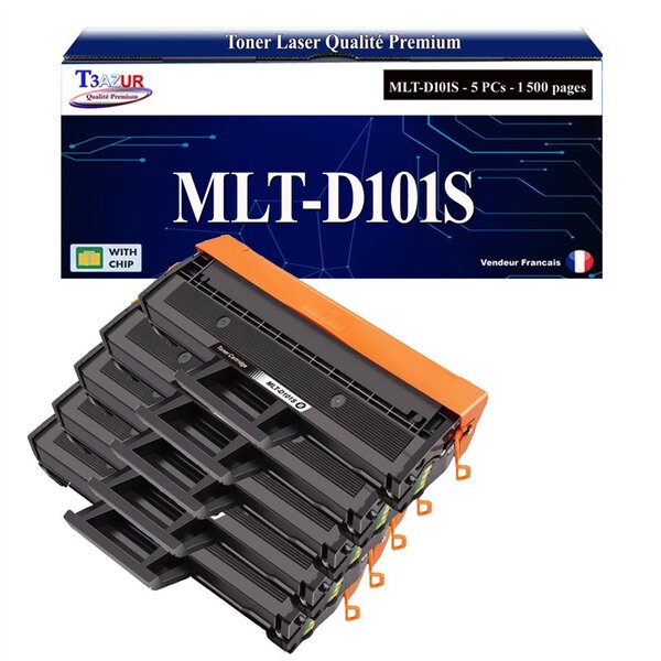T3AZUR - 5x Toners compatibles avec Samsung MLT-D101S D101S pour Samsung ML-2160 ML-2162 ML-2164 ML-2164W ML-2165 ML-2165W ML-2168 SCX-3400 SCX-3400F SCX-3401 SCX-3405 SCX-3405F SCX-3405FW