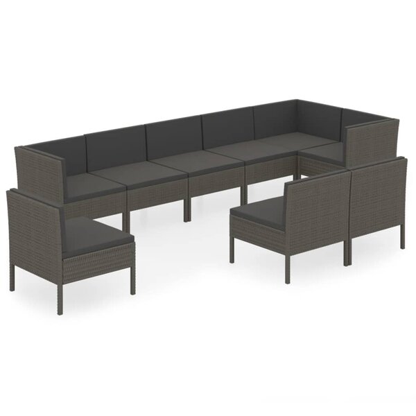 Salon de jardin meuble d'extérieur ensemble de mobilier 9 pièces avec coussins résine tressée gris 02_0018086