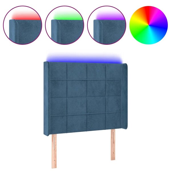 vidaXL Tête de lit à LED Bleu foncé 103x16x118/128 cm Velours
