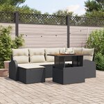 vidaXL Set de jardin de 7 pièces avec coussins Noir Poly Rattan Acacia