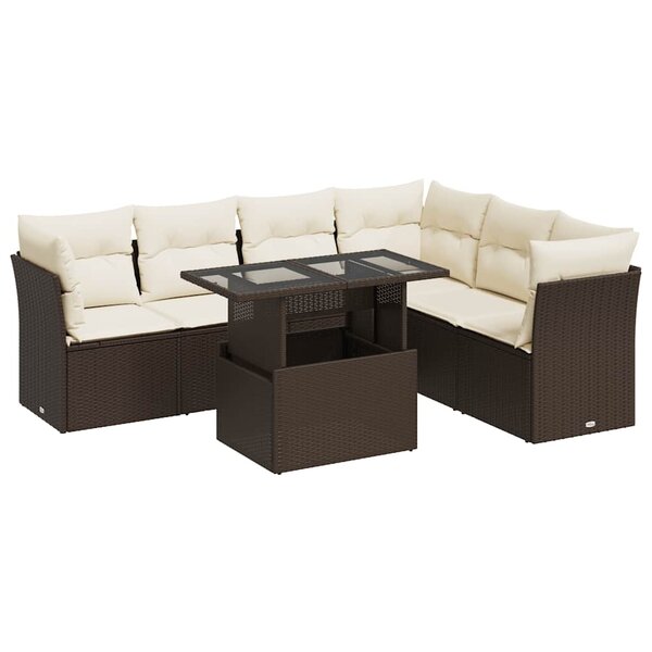 vidaXL Salon de jardin avec coussins 7 Pièces marron résine tressée