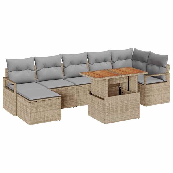 vidaXL Ensemble de canapé de jardin 8 Pièces Beige Poly rotin