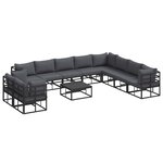 vidaXL Ensemble de canapé de jardin avec coussin 11 Pièces Noir Aluminium