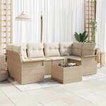 vidaXL Canapé de jardin 7 pièces avec coussins beiges en poly rotin.