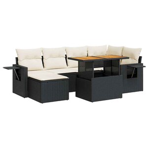 vidaXL Salon de jardin 7 Pièces avec coussins noir résine tressée