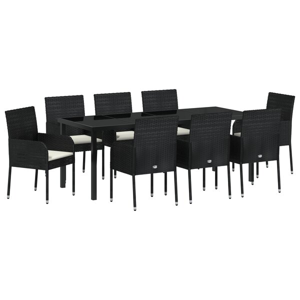 vidaXL Set de salle à manger de jardin 9 pièces avec coussins Noir Poly Rattan