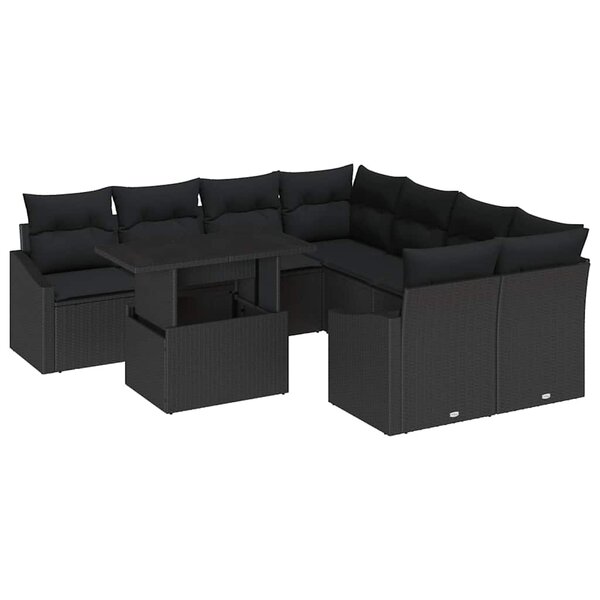 vidaXL Ensemble de canapé de jardin 9 Pièces Noir Poly rotin