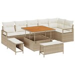 Ensemble de canapé de jardin 9 pièces avec coussins beige poly rattan acacia