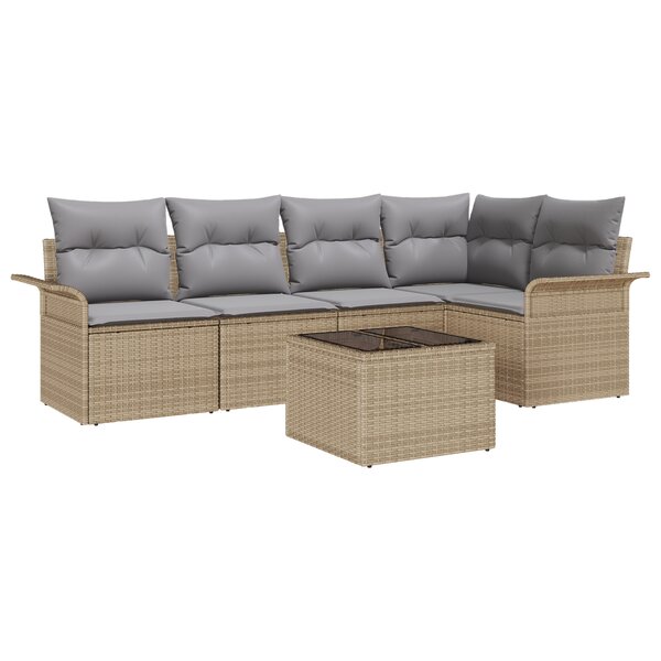 Ensemble de Canapés de Jardin 6 Pièces avec Coussins Rattan Poly Noir
