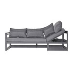 Ensemble salon de jardin d'angle design contemporain style yachting 5 places coussins table basse inclus banquette 3 places réglable alu. gris