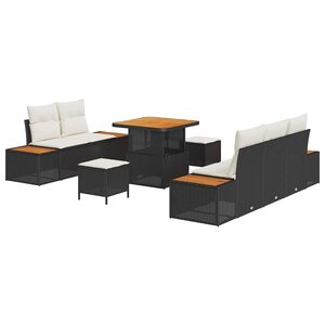 vidaXL Ensemble de canapé de jardin avec coussin 8 Pièces Noir et Crème