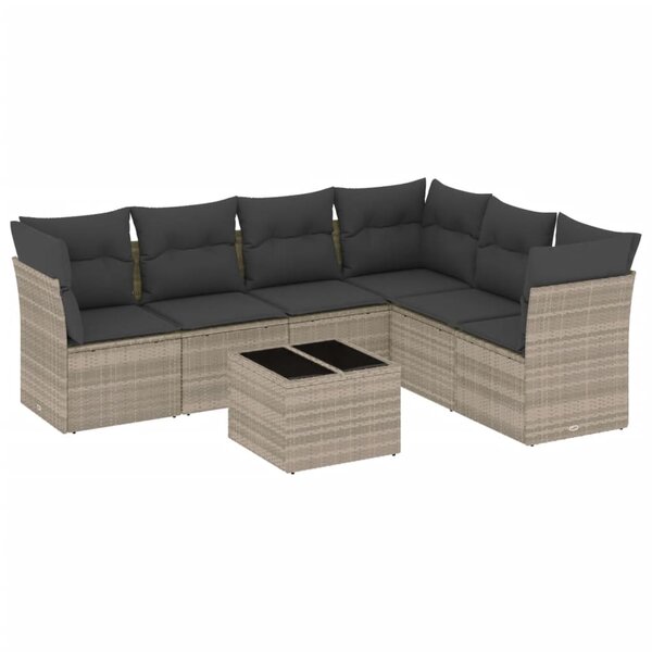 vidaXL Salon de jardin avec coussins 7 Pièces gris clair résine tressée